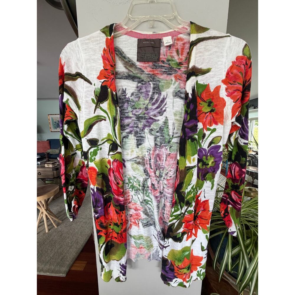 Guinevere Anthropologie Floral Open Front Cardigan Women's S lightweight Sweater - Picture 2 of 5